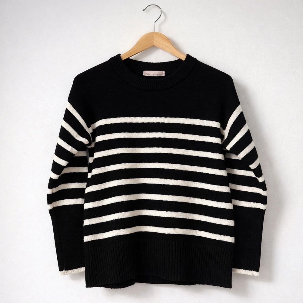 Philosophy Striped Crew Neck Sweater XS Black White Knit